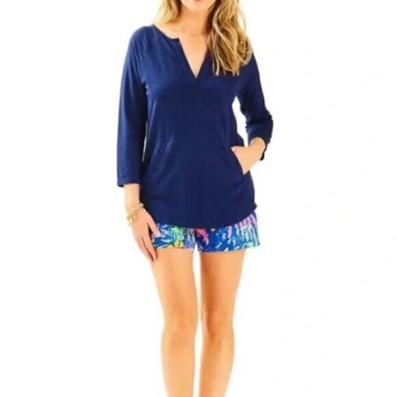 Lilly Pulitzer Luxletic‎ Jules 50+ UPF Navy Blue Popover With Pockets- Size XS - Picture 1 of 12